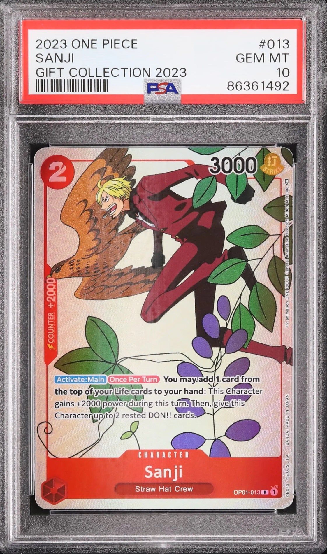 【PSA10】 Sanji (OP01-013) Bandai One Piece Gift Collection English
